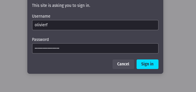 Textbox with title "This site is asking you to sign in" and fields "Username" and "Password"